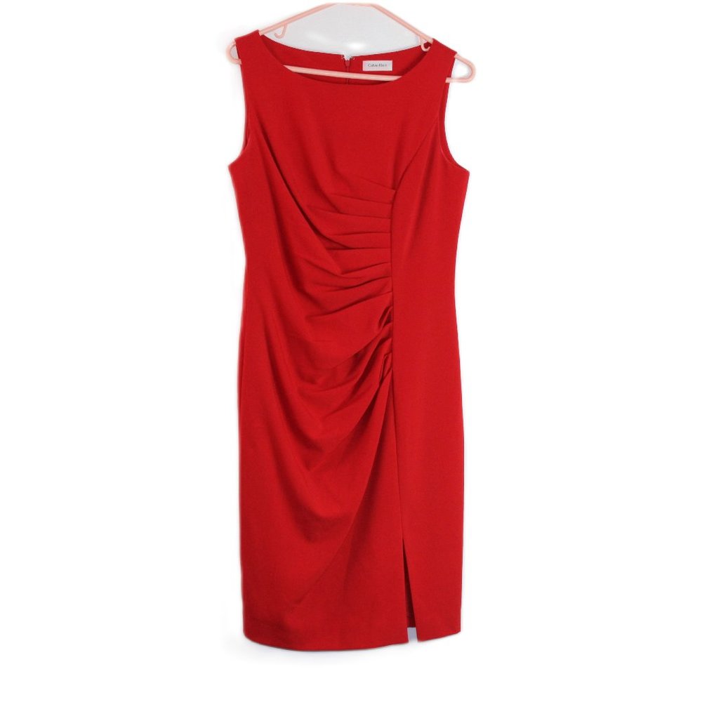 Calvin Klein Red pleated Front Dress Size 8